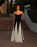 Vintage Black and White A-Line Prom Dress Spaghetti Strap Evening Dress Long Formal Dress HZ1024