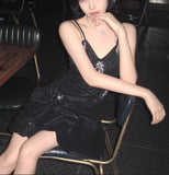 Sparkling Black Sequin Spaghetti Strap Design 16th Birthday Party Dress Homecoming Dress HZ1024