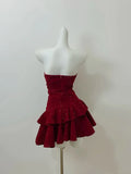 Vintage Burgundy Shiny Beaded A-Line Strapless Homecoming Dress Party Dress Cocktail Dress HZ1024
