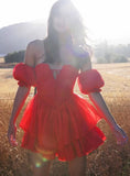 Cute Red Off-the-shoulder Short A-Line Party Dress Cocktail Dress Homecoming Dress HZ1024