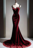 Vintage Burgundy Velvet Evening Gown Mermaid Sweetheart Party Dress Long Formal Dress HZ1024