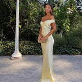 Enchanting Off-the-shoulder Satin Mermaid Floor-length Prom Dress Evening Dress HZ1024