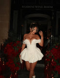 Sexy Ivory Satin Off-the-shoulder Sweetheart Short A-Line Party Dress Cocktail Dress Homecoming Dress HZ1024
