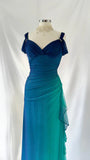 Vintage Shiny Gradient Blue-green Sheath Chiffon Unique Shoulder Strap Design Long Prom Dress Evening Dress HZ1024
