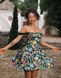 Vintage Floral Short A-Line Party Dress Cocktail Dress Homecoming Dress HZ1024