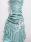 Fashion Mint Green Sparkling Sequin Spaghetti Strap Ruffled Hem Short 16th Birthday Party Dress Homecoming Dress HZ1024