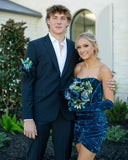 Fashion Blue Velvet Tight Design Party Gown Elegant Strapless Homecoming Dress HZ1024