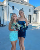 Fashion Blue Velvet Tight Design Party Gown Elegant Strapless Homecoming Dress HZ1024