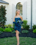 Fashion Blue Velvet Tight Design Party Gown Elegant Strapless Homecoming Dress HZ1024
