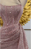 Chic Shiny Pink Sequin Homecoming Dress Strapless Party Dress Short Sheath Cocktail Dress HZ1024