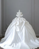 Elegant White Satin Off-the-shoulder Ruffle Ball Gown Design A-Line Wedding Dress HZ1024