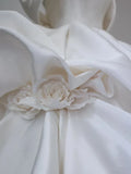 Elegant White Satin Off-the-shoulder Ruffle Ball Gown Design A-Line Wedding Dress HZ1024
