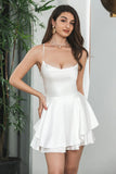 Fashion White Satin Ruffled Hem Design A-line Lace-up Homecoming Dress HZ1024