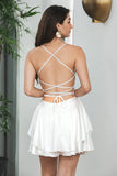 Fashion White Satin Ruffled Hem Design A-line Lace-up Homecoming Dress HZ1024