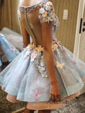 Chic 3D Floral Short-sleeve Design Tulle A-line Mini Homecoming Dress HZ1024