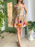 Charming 3D Floral Tulle Design A-line Short Spaghetti Strap Homecoming Dress HZ1024