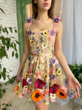 Charming 3D Floral Tulle Design A-line Short Spaghetti Strap Homecoming Dress HZ1024