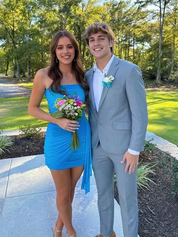 Vintage Simple Sheath Chiffon Strapless Homecoming Dress Party Dress Cocktail Dress HZ1024