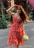 Cute Floral Sweetheart Spaghetti Strap Short A-Line Tiered Party Dress Cocktail Dress Homecoming Dress HZ1024