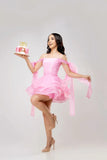 Cute Pink Off-the-shoulder A-Line Short Tiered Party Dress Cocktail Dress Homecoming Dress HZ1024