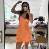 Cute Orange Satin Spaghetti Strap Sheath Short Party Dress Cocktail Dress Homecoming Dress HZ1024