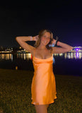 Cute Orange Satin Spaghetti Strap Sheath Short Party Dress Cocktail Dress Homecoming Dress HZ1024