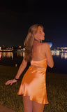 Cute Orange Satin Spaghetti Strap Sheath Short Party Dress Cocktail Dress Homecoming Dress HZ1024