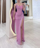 Vintage Pink Glittering Tulle Strapless Evening Gown Sheath Party Dress Long Formal Dress HZ1024