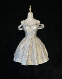 Vintage Silvery A-Line Homecoming Dress Spaghetti Strap Party Dress Short Cocktail Dress HZ1024