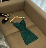 Vintage Dark Green Spaghetti Strap Sheath Short Party Dress Cocktail Dress Homecoming Dress HZ1024