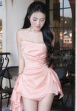 Cute Pink Strapless Sheath Irregular Skirt Hem Design Short Party Dress Cocktail Dress Homecoming Dress HZ1024
