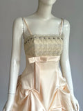 Vintage Champagne A-Line Spaghetti Strap Homecoming Dress Satin Beaded Party Dress Short Cocktail Dress HZ1024