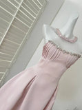 Vintage Pink Beaded Homecoming Dress A-Line Satin Party Dress Short Cocktail Dress HZ1024