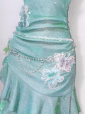 Fashion Mint Green Sparkling Sequin Spaghetti Strap Ruffled Hem Short 16th Birthday Party Dress Homecoming Dress HZ1024
