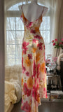 Vintage Floral A-line V-neck Spaghetti Strap Evening Dress Prom Dresses HZ1024