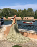 Gorgeous Sage Green 3D Flowers Strapless A-Line Floor-length Prom Dress Evening Dress HZ1024