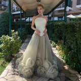 Gorgeous Sage Green 3D Flowers Strapless A-Line Floor-length Prom Dress Evening Dress HZ1024