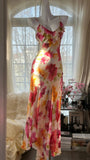 Vintage Floral A-line V-neck Spaghetti Strap Evening Dress Prom Dresses HZ1024