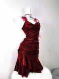 Retro Glitter Burgundy Spaghetti Strap 18th Birthday Party Dress Homecoming Dress HZ1024