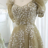 Gorgeous Sparkling Beaded Sequin Short-sleeve A-Line Long Prom Dress Evening Dress HZ1024