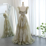 Gorgeous Sparkling Beaded Sequin Short-sleeve A-Line Long Prom Dress Evening Dress HZ1024
