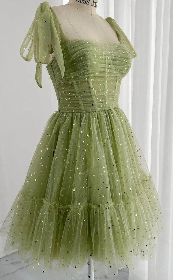 Charming Green Glitter Sequin Tulle Design A-line Homecoming Dress HZ1024