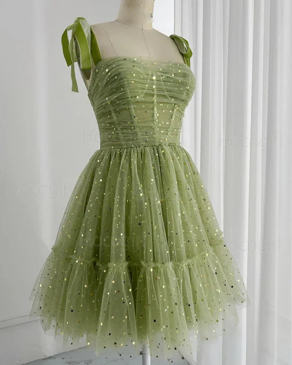 Charming Green Glitter Sequin Tulle Design A-line Homecoming Dress HZ1024