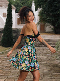 Vintage Floral Short A-Line Party Dress Cocktail Dress Homecoming Dress HZ1024