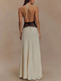 Charming Lace V-neck Prom Dress Sheath Halter-neck Evening Dress Long Formal Dress HZ1024