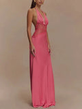 Charming Lace V-neck Prom Dress Sheath Halter-neck Evening Dress Long Formal Dress HZ1024