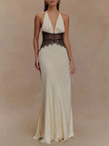 Charming Lace V-neck Prom Dress Sheath Halter-neck Evening Dress Long Formal Dress HZ1024