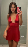 Sexy Burgundy Satin Short Sheath Party Dress Cocktail Dress Homecoming Dress HZ1024