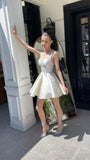 Vintage White Satin Short A-Line Party Dress Cocktail Dress Homecoming Dress HZ1024
