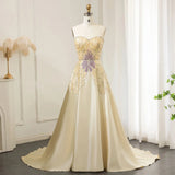 Elegant Ivory Beaded Prom Dress A-Line Evening Gown Satin Party Dress Long Formal Dress HZ1024